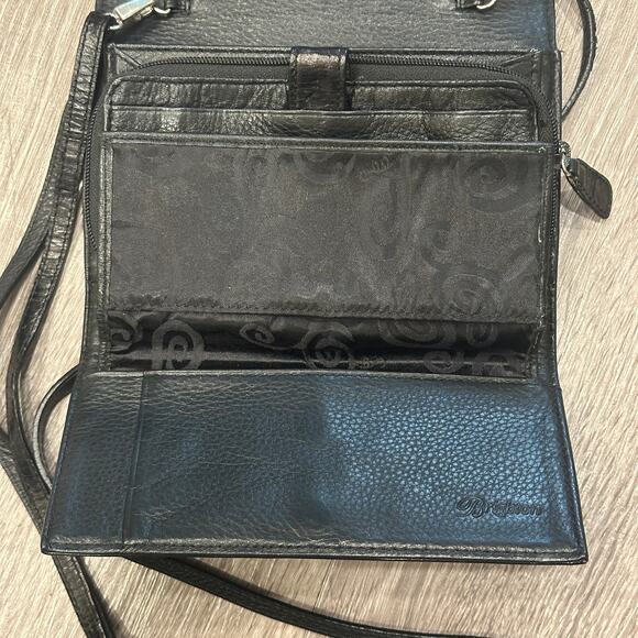 Brighton Vintage Black Croc Embossed Leather Crossbody Bag Heart Lock Charm Luxe - Picture 9 of 11